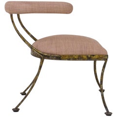 Gilt Metal Klismos Occasional Chair in Blush Pink