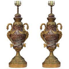 Pair French 19th Century Style Marble and Brass Lamps