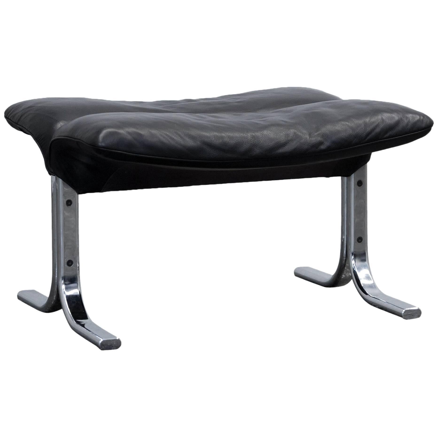 De Sede Designer Footstool Leather Black Chrome Footrest Pouff Modern