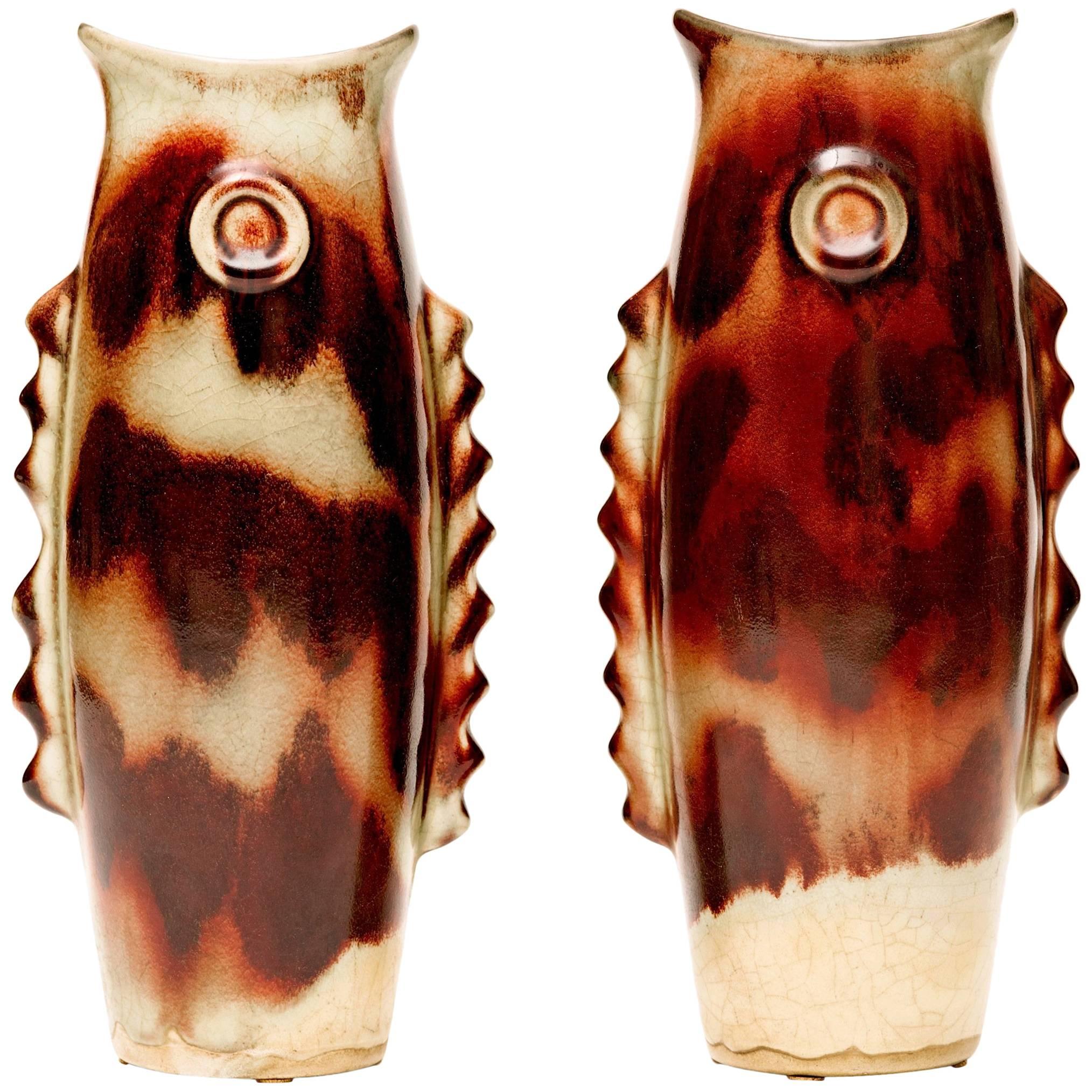 Art Deco Ceramic Fish Vases or Sculptures