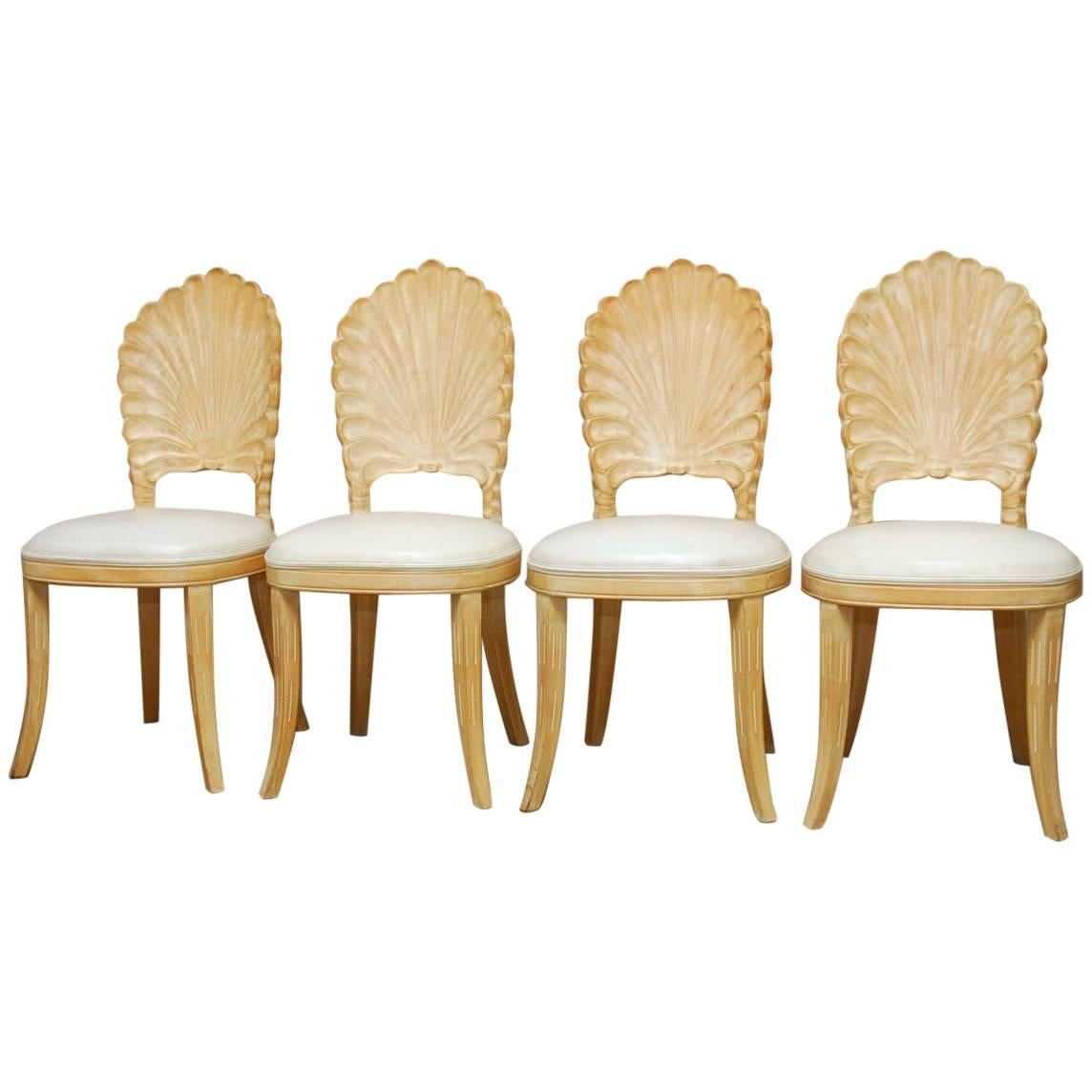 Set of Four Venetian Grotto Style Shell Back Dining Chairs
