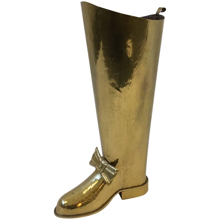 Spanish Brass Boot Umbrella Holder For Sale at 1stDibs