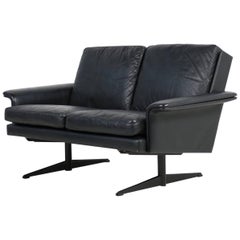 1960s Danish Modern Leather Sofa by H.W. Klein for Bramin Two-Seat Steel Legs
