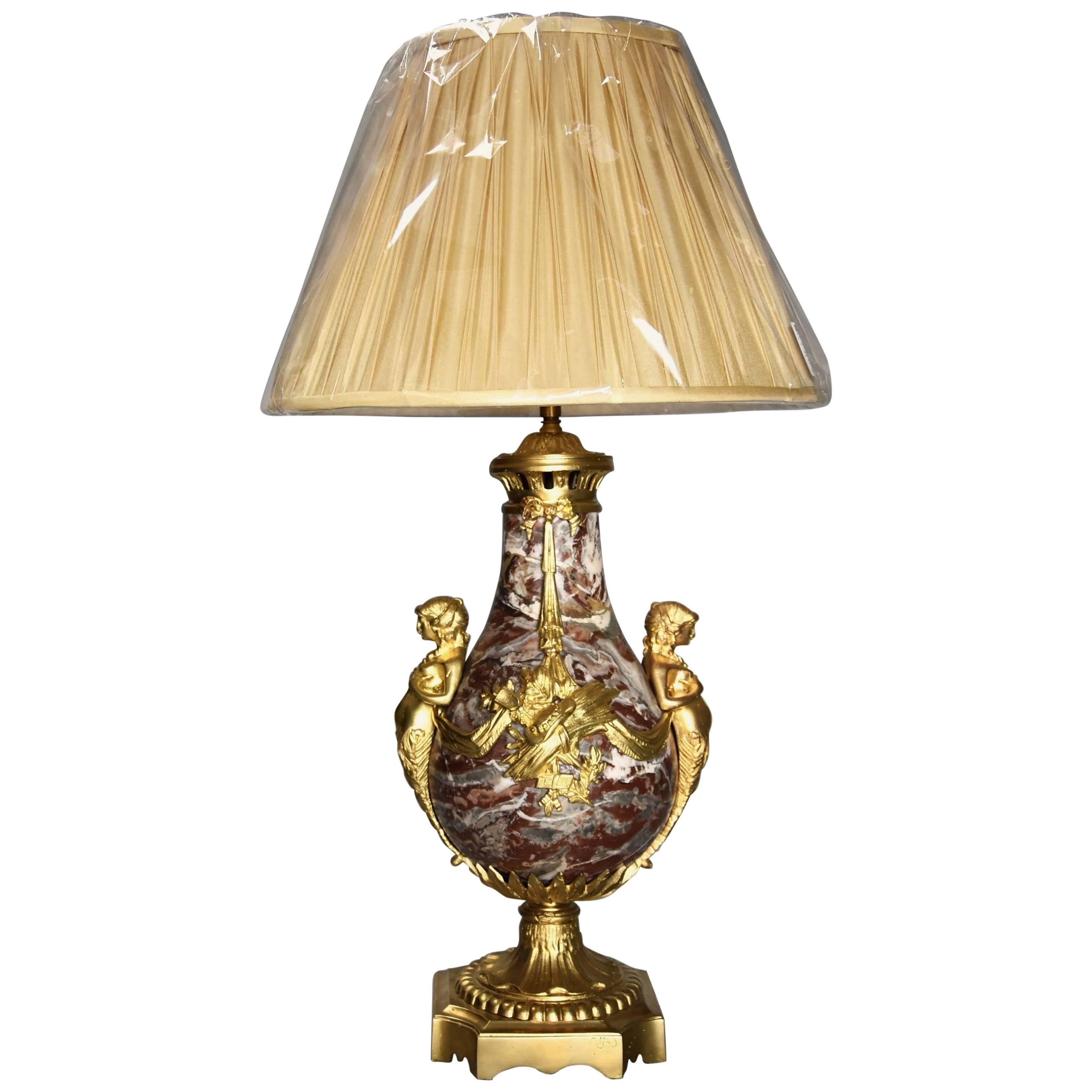 Large Fine Quality Late 19th Century French Marble and Ormolu Table Lamp For Sale
