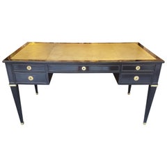 French Ebonized Louis XVI-Style Leather-Top Bureau Plat Desk