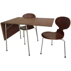 Vintage Early Petite Drop-Leaf Dining Table Set by Arne Jacobsen for Fritz Hansen