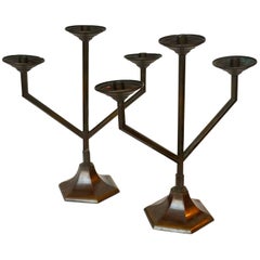 1930's Pair of Modernist Dutch Triple Arm Candle Holders