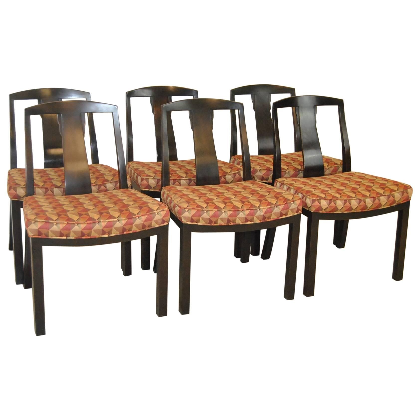 Set of Six Espresso Asian Mid-Century Modern Side Chairs by Baker Furniture