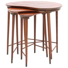 Teak Nesting Tables with Brass Feet