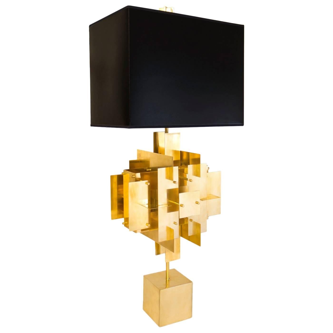 Puzzle Brass Table Lamp For Sale