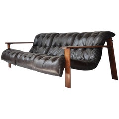Rosewood and Leather Sofa by Percival Lafer