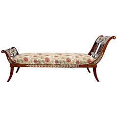 Antique Early 19th Century French Empire Period Mahogany Lit De Repos or Chaise Longue