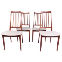 Antique Set of Four Mid-Century Modern High Back Teak Dining Chairs