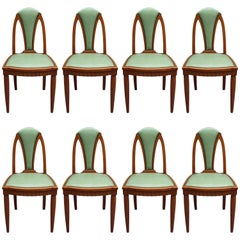 Set of Eight Fine French Art Nouveau Beech Dining Chairs