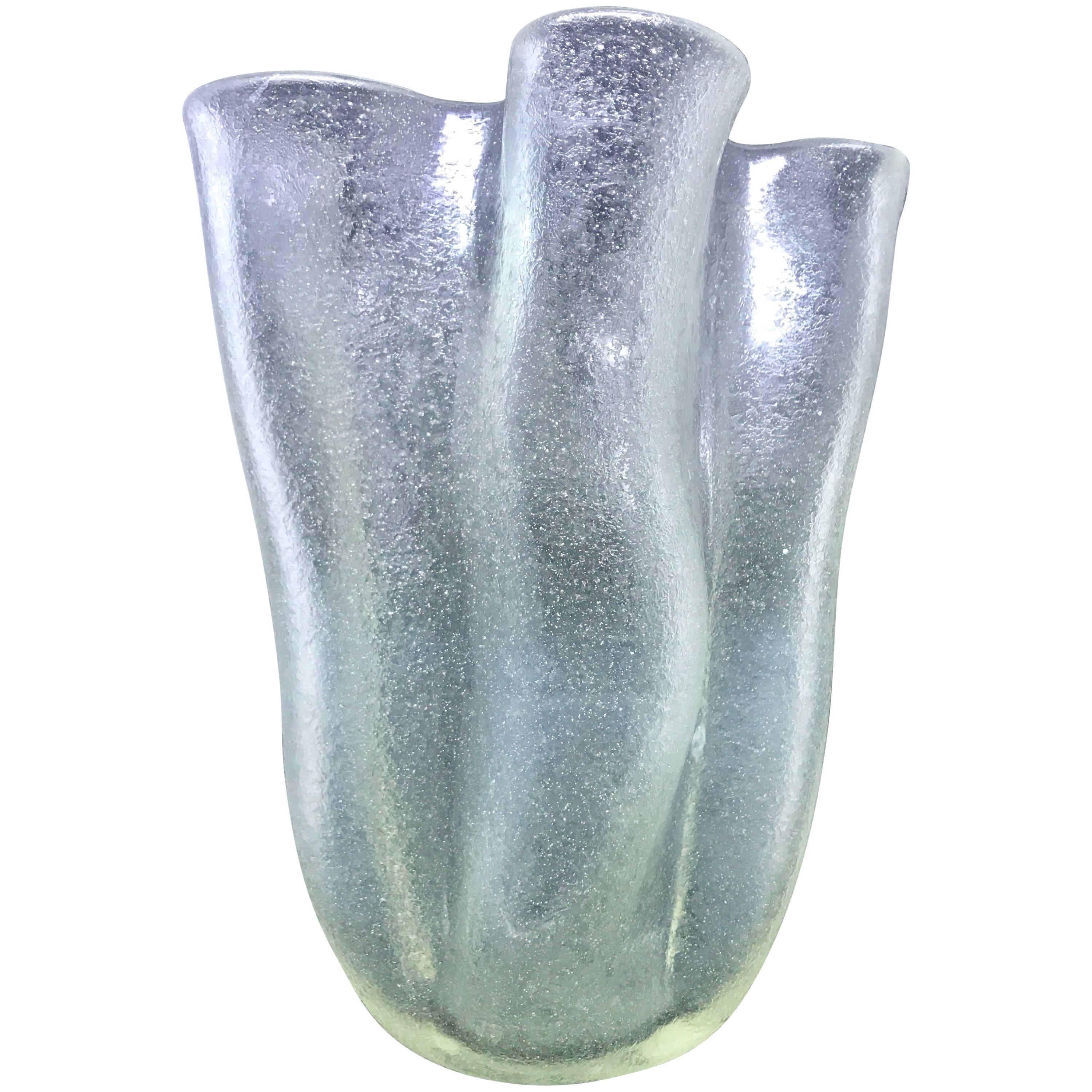 Large 1950s Murano Glass Vase, Corroso Finish, Style of Barbini For Sale