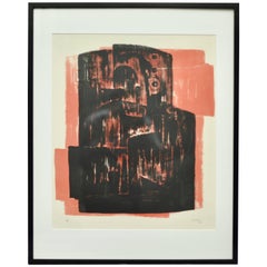 Retro Henry Moore 'Black on Red' Lithograph, Signed and Numbered, 1963
