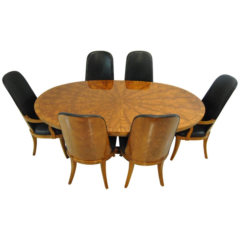 New henredon round dining table Starburst Double Pedestal Dining Table With Six Chairs By Henredon For Sale At 1stdibs
