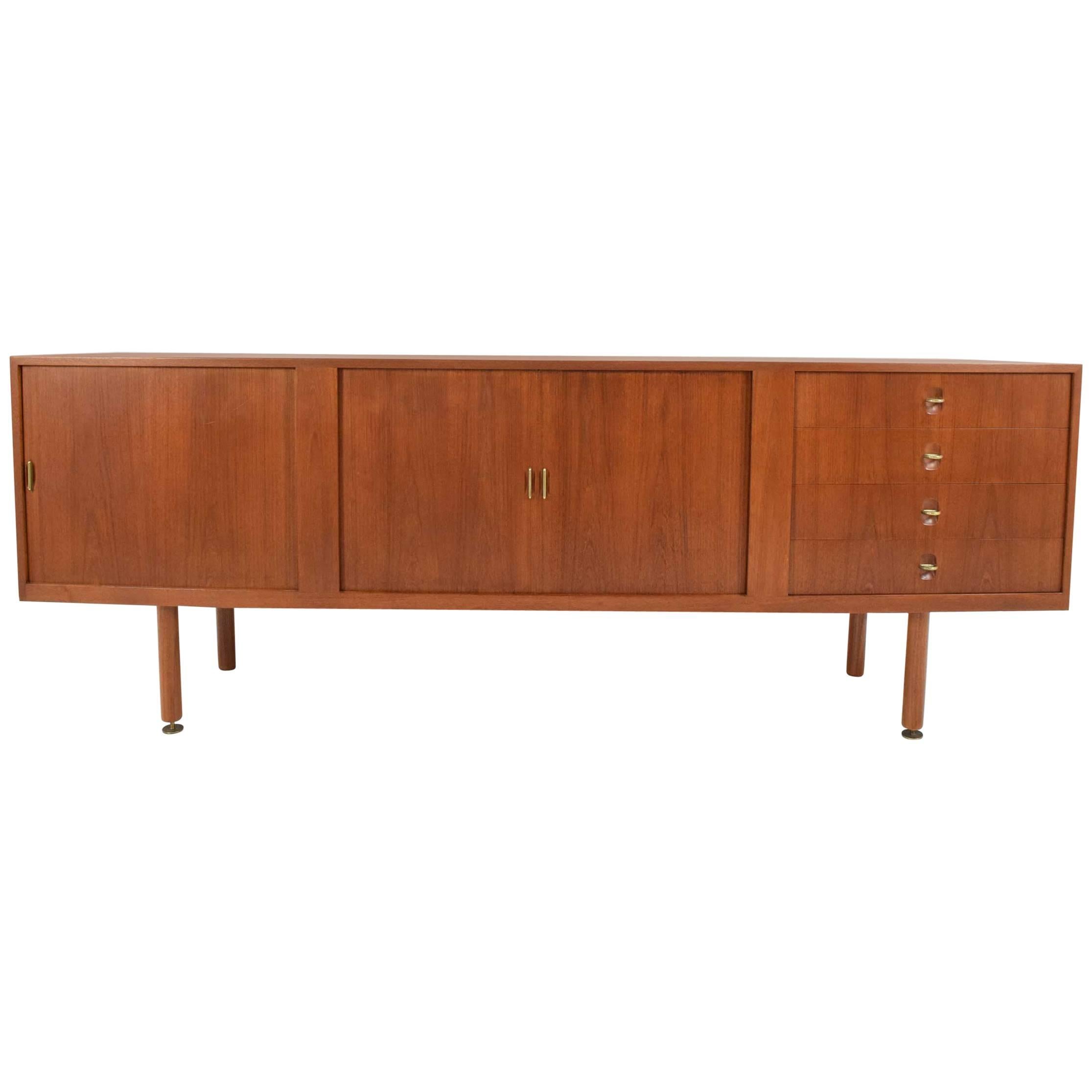 Danish Teak Tambour Door Credenza