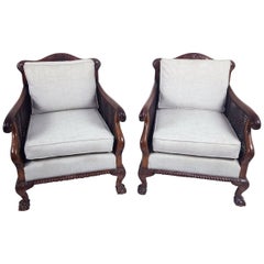 Pair of Chippendale Style Carved Walnut Bergere Armchairs Pair of Chippendale Style Carved Walnut Bergere Armchairs