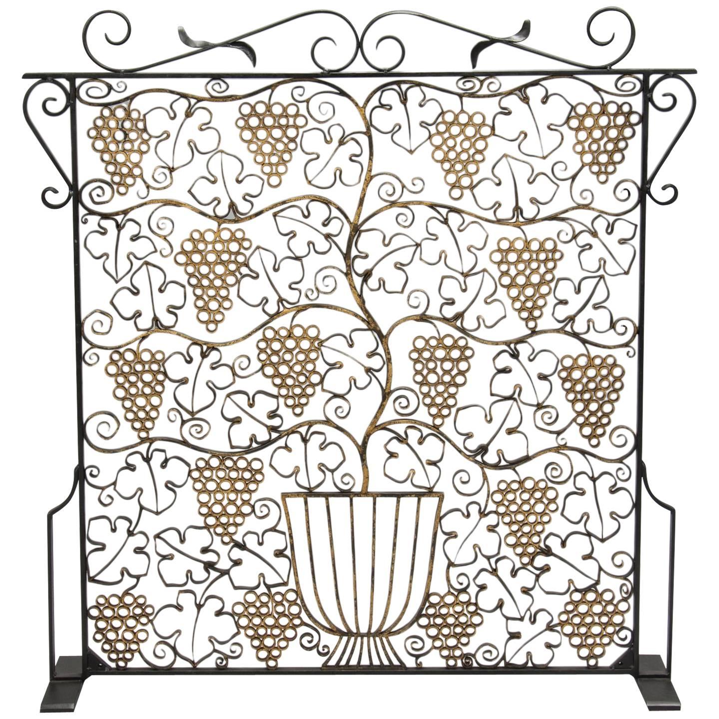 Fireplace Screen Made from French Art Deco Iron Grill