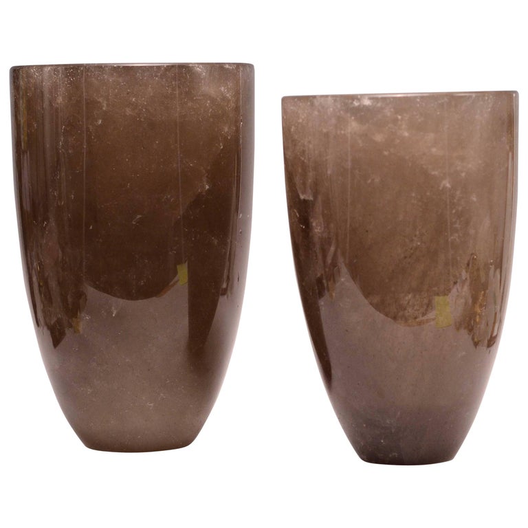 Group of Tow Fine Carved Grey Rock Crystal Quartz Vases For Sale at 1stdibs