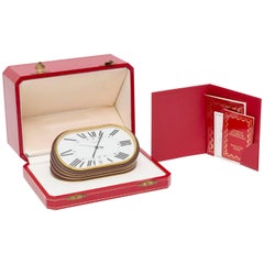 Retro Cartier Concours Desk Clock with Original Red Leather Case