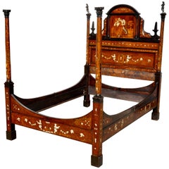 18th Century Italian Walnut Marquetry and Bone Inlaid Neoclassical Bed