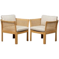 1960s Illum Wikkelsø Plexus Easy Chairs in Oak and White Fabric CFC Silkeborg