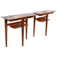 Pair of Midcentury Walnut Console Tables