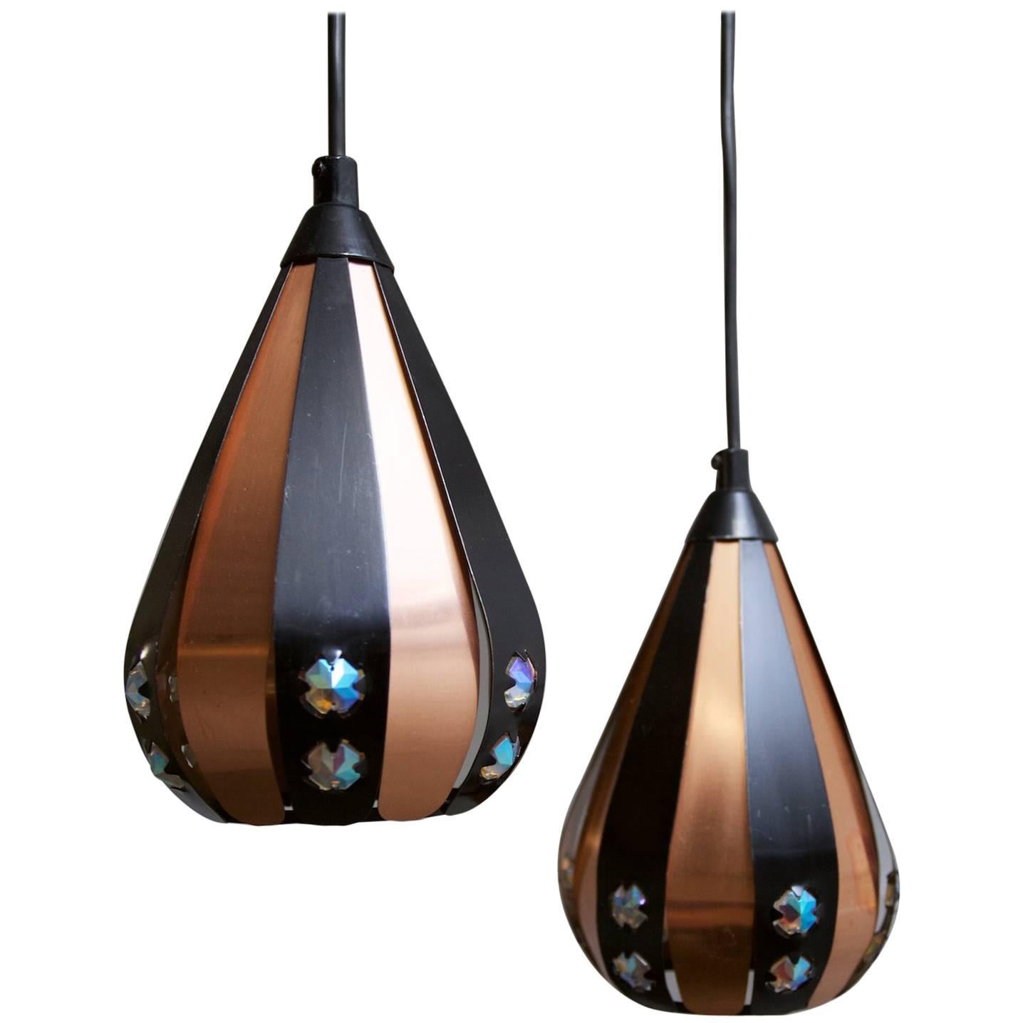 Pair of Small Copper and Metal Pendants by Werner Shou, Denmark, 1960s For Sale