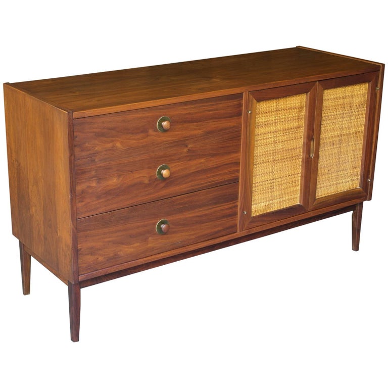 Mazor MidCentury Rustic Walnut and Cane Credenza at 1stDibs