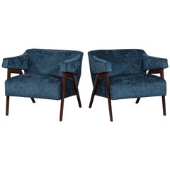 Midcentury Lounge Chairs in Teal Chenille