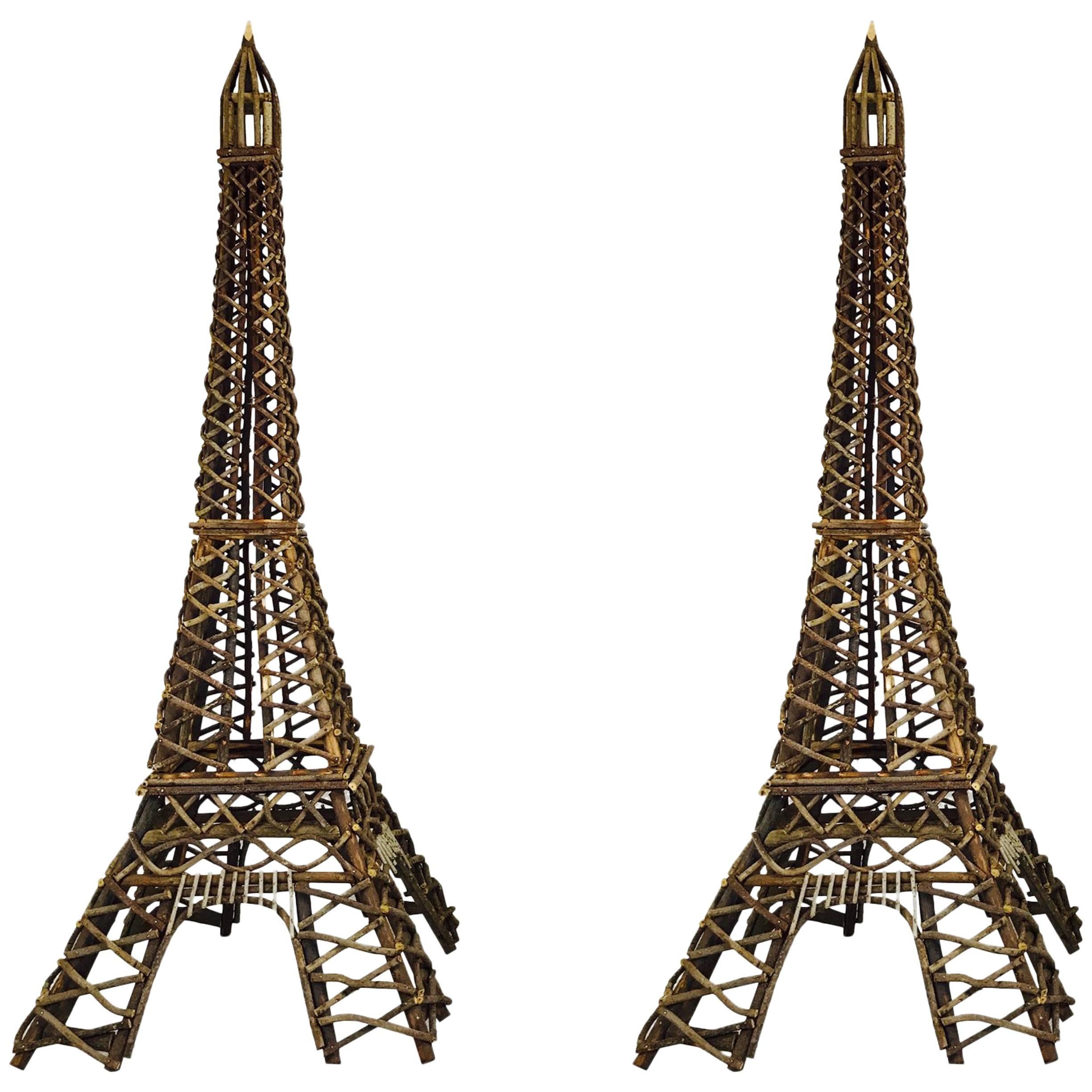 Pair of Eiffel Tower Twig Sculptures