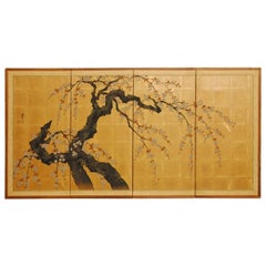 Japanese Four-Panel Byobu Screen Sakura Cherry Blossom Tree