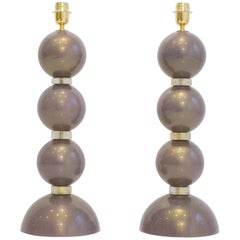 Pair of Unique Italian Murano Amethyst and 23-Karat Gold Infused Glass Lamps 7