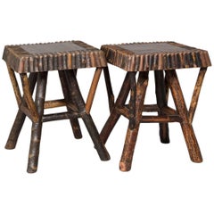 Pair of Natural Wood Adirondack Stools 4