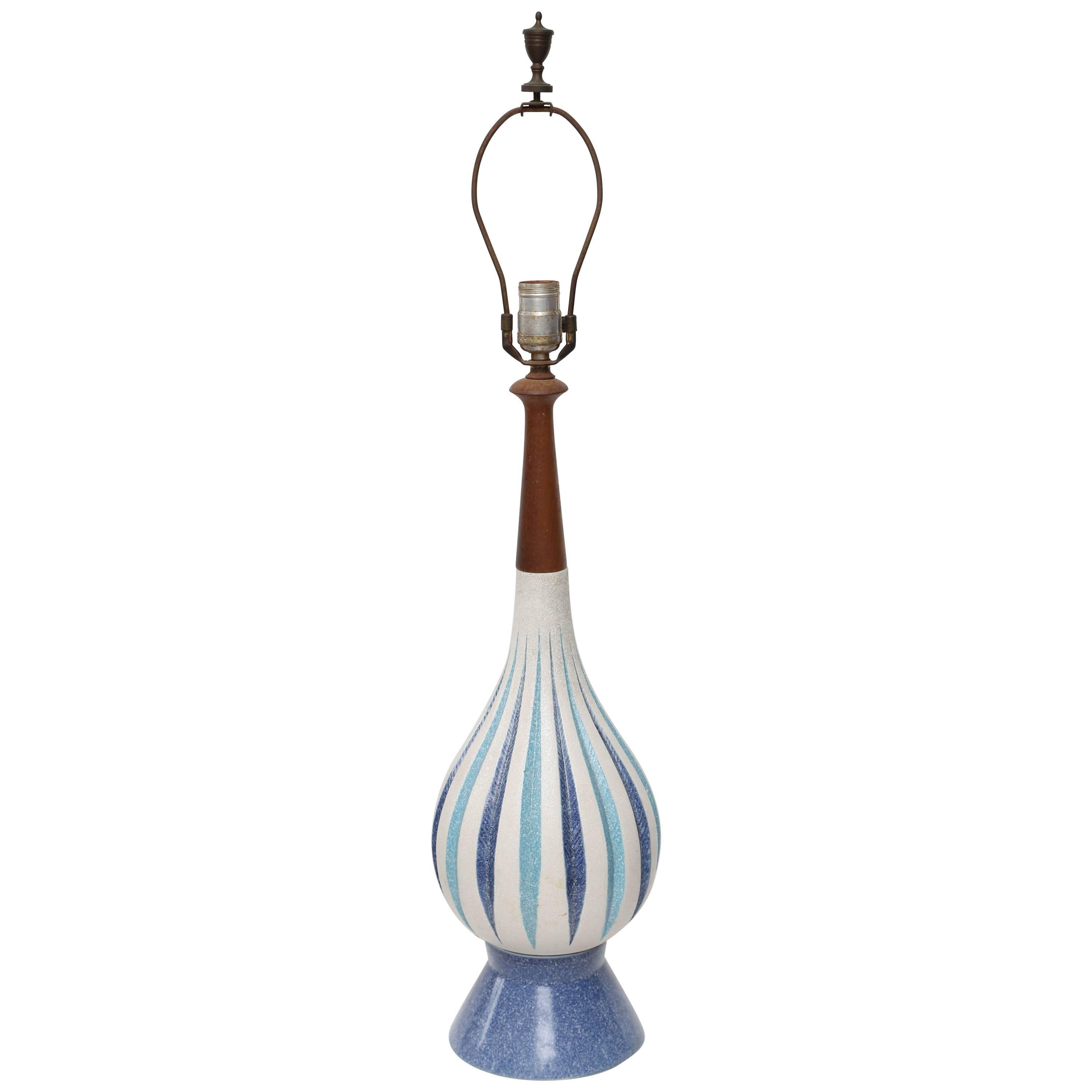 MCM Ceramic and Teak Lamp, 1960s, USA For Sale