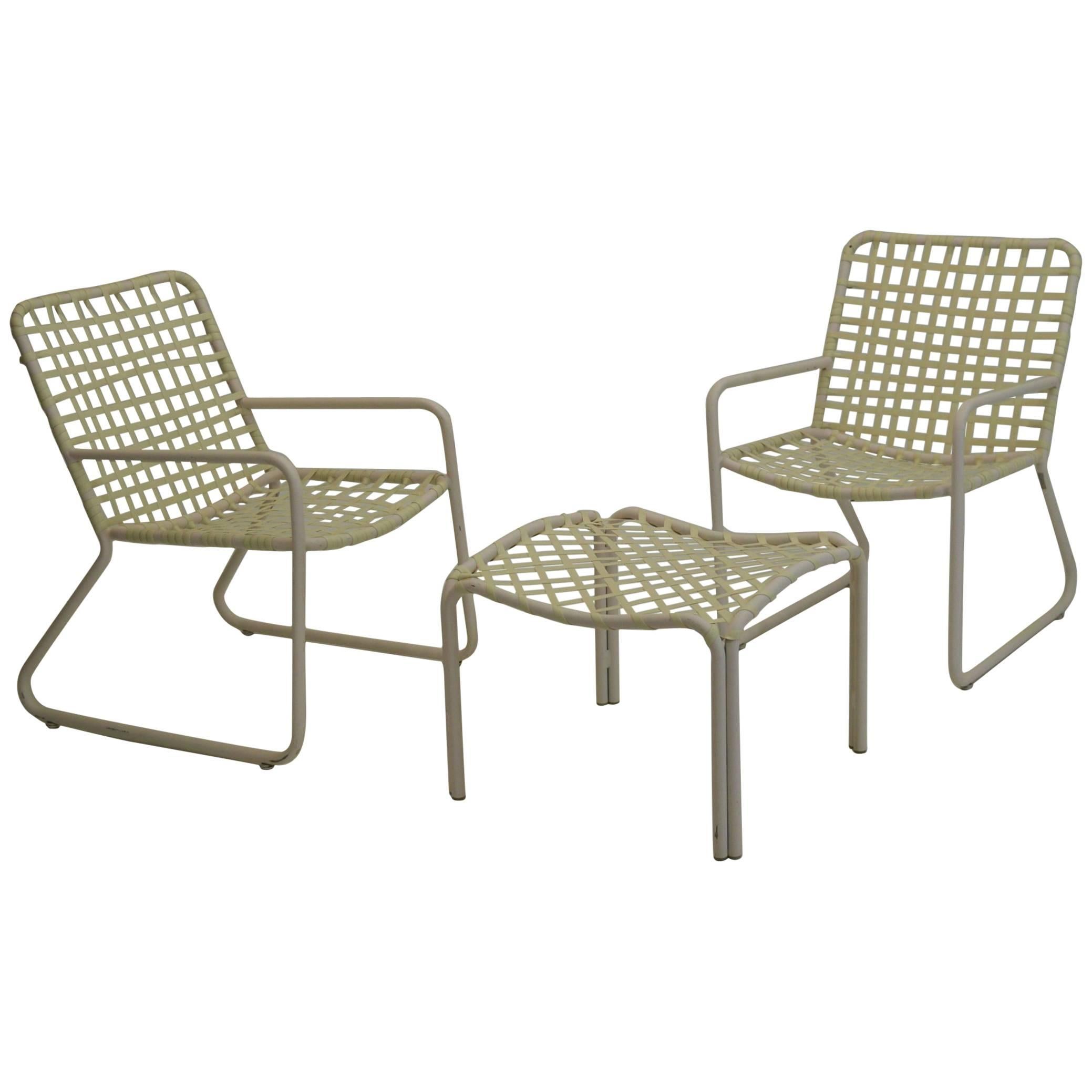 Brown Jordan Patio Set of Two Chairs and Ottoman
