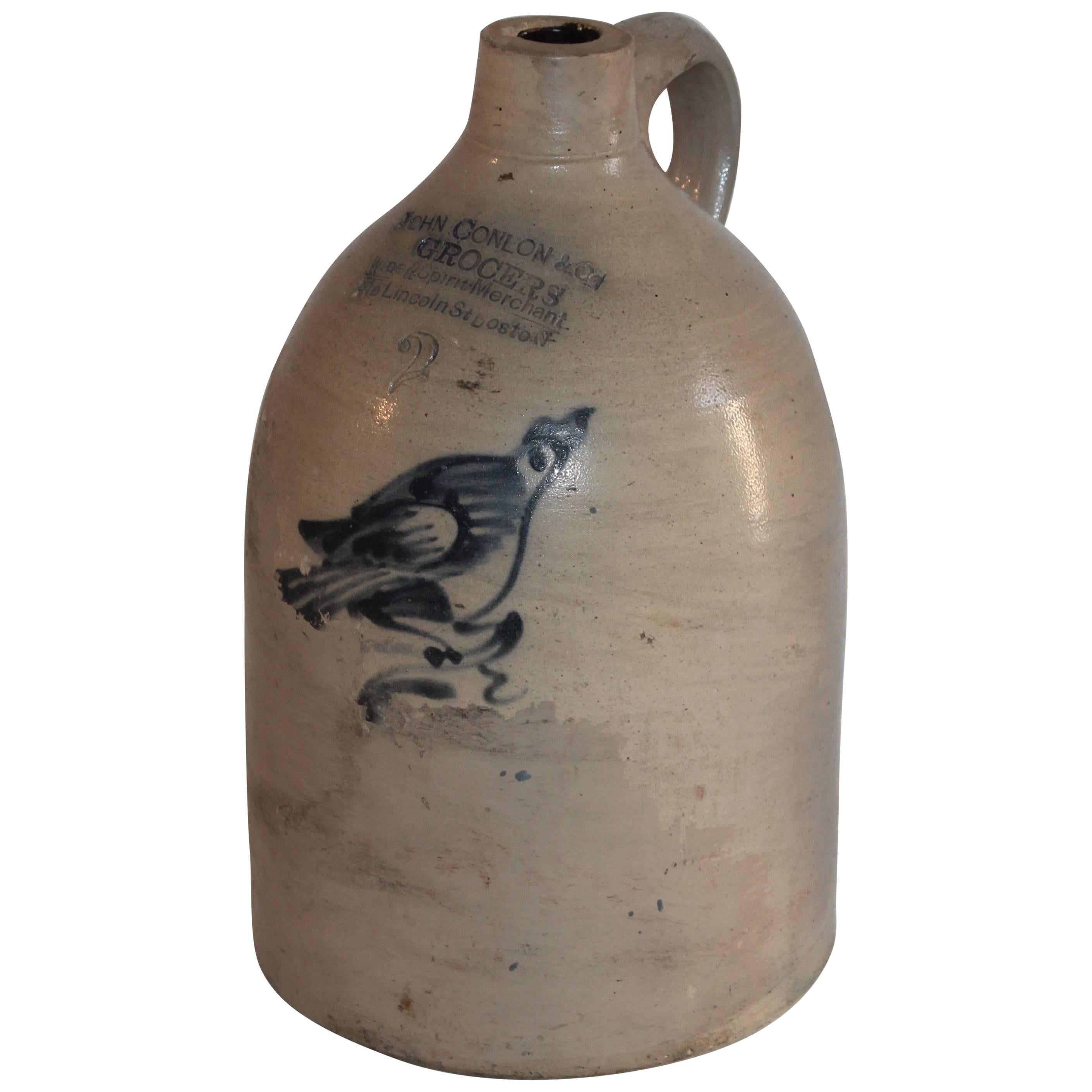 19th Century Decorated Salt Glaze Bird Jug