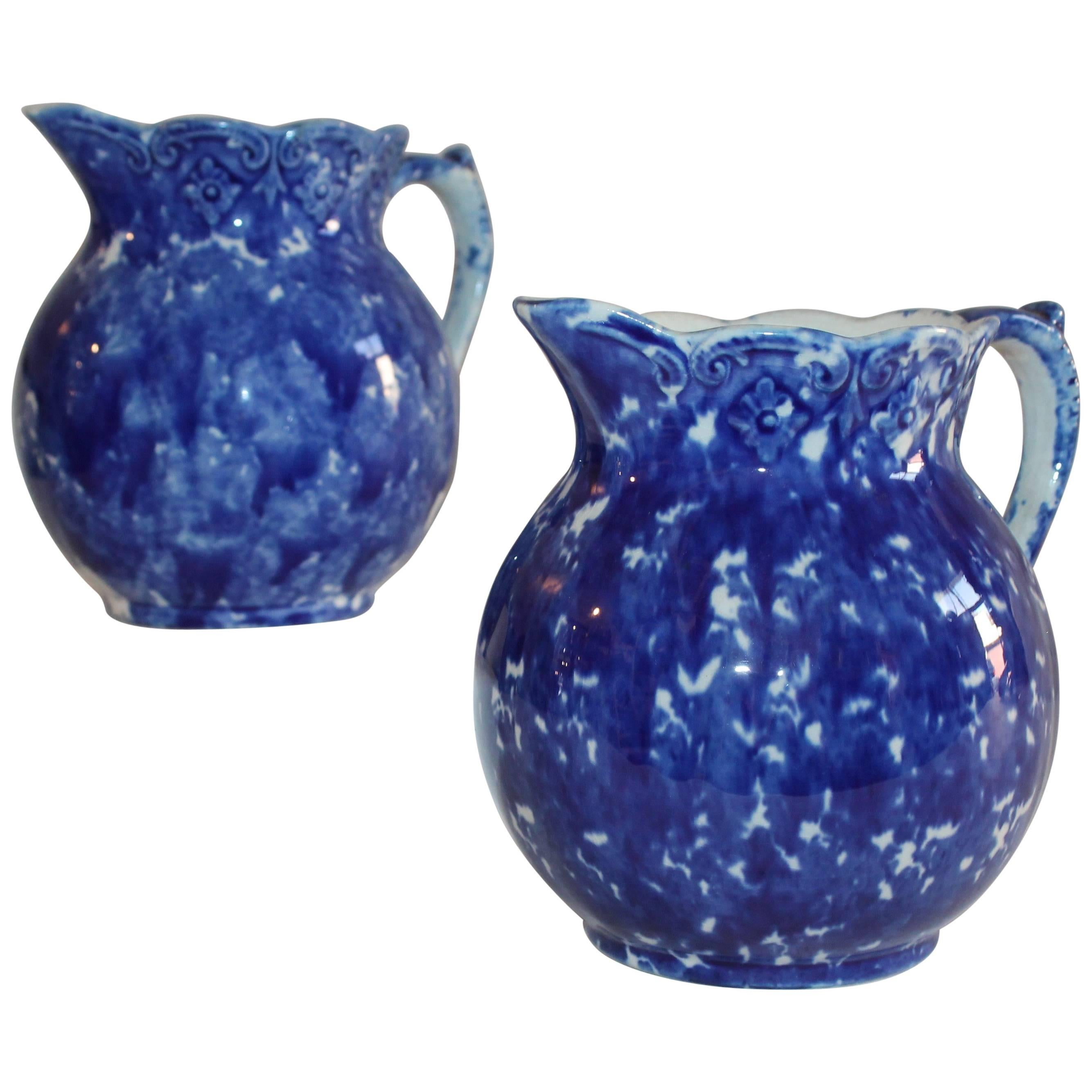 Sponge Ware Pottery Pitchers, 19th Century, Pair