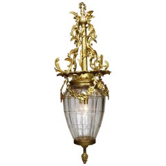French 19th-20th Century Gilt-Bronze and Molded Glass "Versailles" Style Lantern