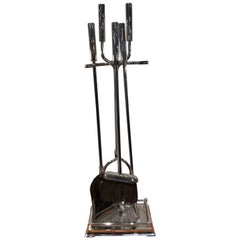 Midcentury Chromed Steel Fireplace Tools and Stand