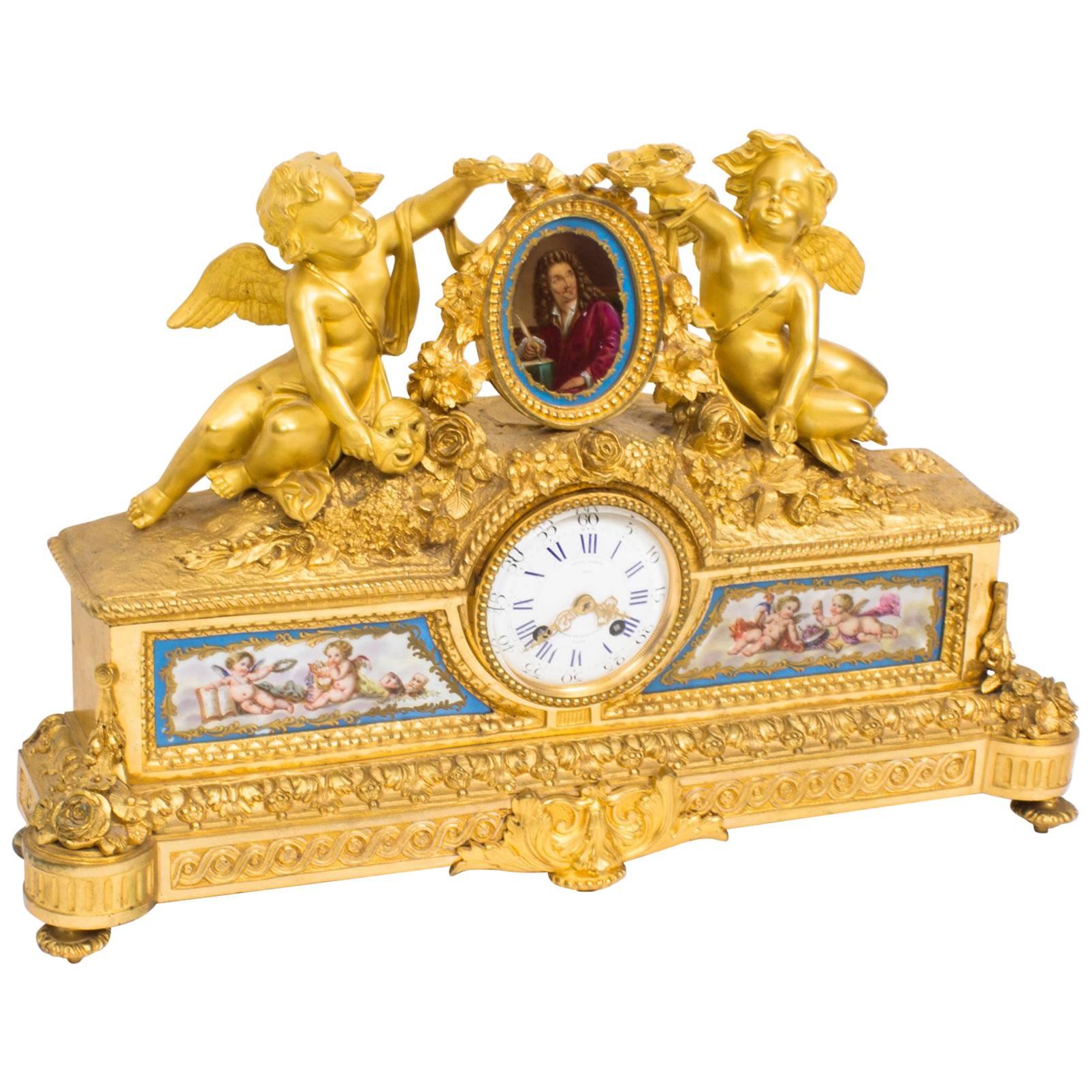 19th Century French Gilt Bronze Bleu Celeste Sevres Porcelain Clock