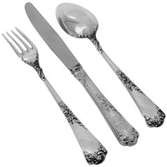 Puiforcat French Sterling Silver Dinner Flatware Set of Three-Piece Rococo
