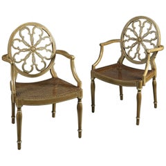 Pair of Hepplewhite Painted Wheel Back Armchairs