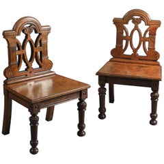 Unusual Pair of Jacobean Revival Hall Chairs