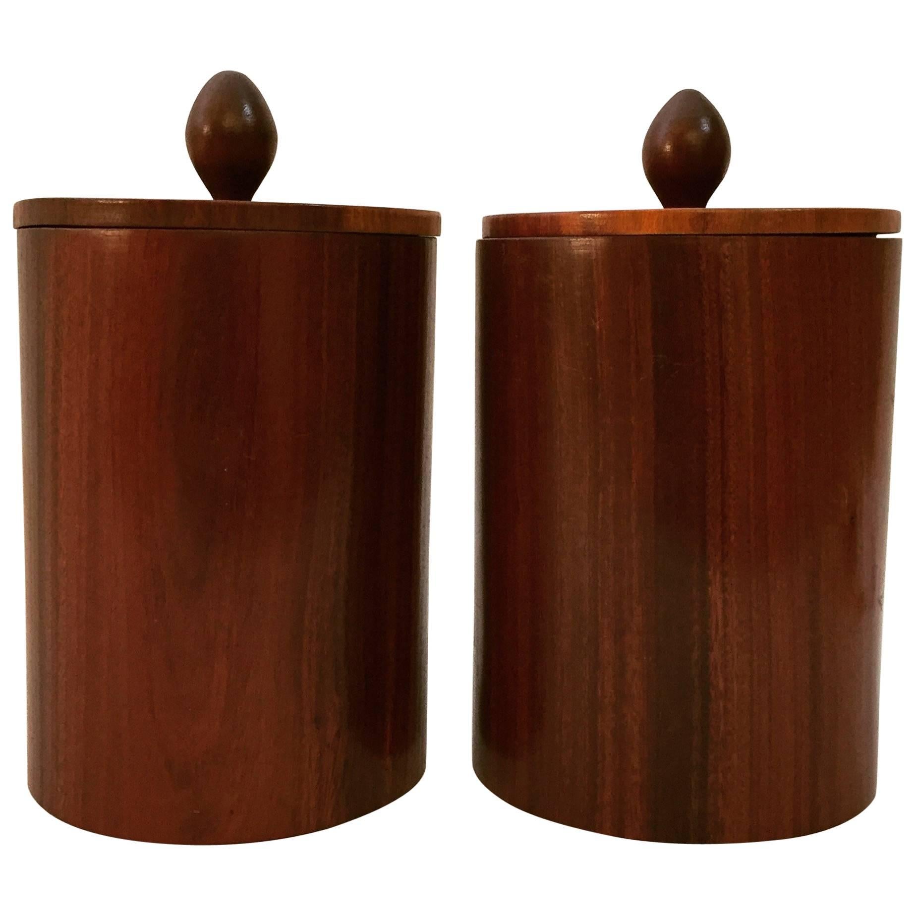 Pair of Exotic Cocobolo Turned Wood Canisters