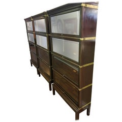 Set of Three Barristers Bookcases in Solid Mahogany and Brass Mounts
