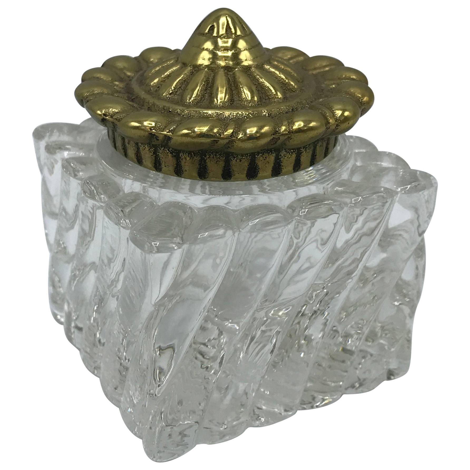 Virginia Metal Crafters Brass and Crystal Inkwell