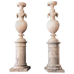 Pair of Alabaster "Pot à Feu" or Fire Pot, Italien Artwork, 19th Century